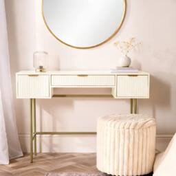 OHS Ribbed Dressing Table Vanity Makeup Desk with 3 Drawers in Cream