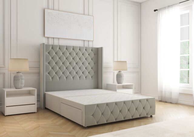 "BSSPOKE Ruby Divan Bed Plush Velvet 54"" Headboard & No Mattress No Drawers in Silver - Size: Double" - image 1
