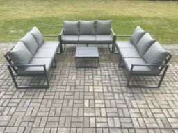Fimous Aluminium 9 Seater Outdoor Garden Furniture Set Patio Lounge Sofa with Square Coffee Table Conservatory Set Dark Grey - thumbnail 1