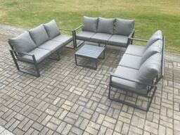 Fimous Aluminium 9 Seater Outdoor Garden Furniture Set Patio Lounge Sofa with Square Coffee Table Conservatory Set Dark Grey - thumbnail 2