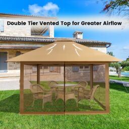 Costway 4m x 4m Pop up Gazebo Canopy Tent W/ Netting Mesh Sidewalls in Brown - thumbnail 5