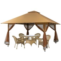 Costway 4m x 4m Pop up Gazebo Canopy Tent W/ Netting Mesh Sidewalls in Brown - thumbnail 4