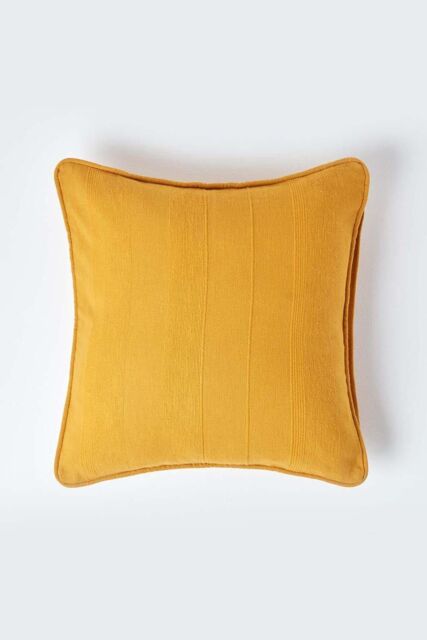 Homescapes Cotton Rajput Ribbed Cushion Cover in Mustard - Size: 45 cm x 45 cm - image 1