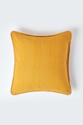 Homescapes Cotton Rajput Ribbed Cushion Cover in Mustard - Size: 45 cm x 45 cm - thumbnail 1