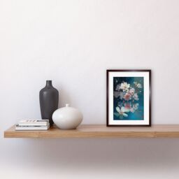 "Artery8 Wall Art Print Cherry Blossom Branch Dancing Over Water Modern Watercolour Painting Artwork Framed 9X7 Inch in Brown - Size: W7"" x H9""" - thumbnail 2