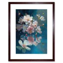 "Artery8 Wall Art Print Cherry Blossom Branch Dancing Over Water Modern Watercolour Painting Artwork Framed 9X7 Inch in Brown - Size: W7"" x H9""" - thumbnail 1