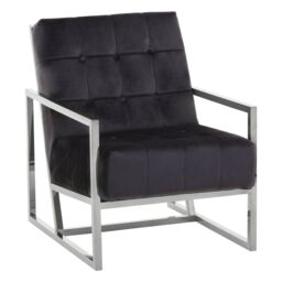Orsina Black Velvet Arm Chair, Comfortable Armchair with Button tufting, Velvet Upholstery Lounge Chair for Home - thumbnail 2