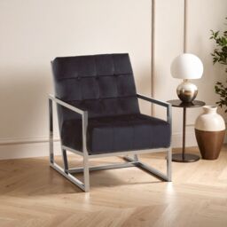 Orsina Black Velvet Arm Chair, Comfortable Armchair with Button tufting, Velvet Upholstery Lounge Chair for Home - thumbnail 1