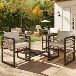 Direct Wicker Hand-Woven Rope Garden Sofa Set for 4 People Patio Furniture in Beige - Size: 4 Person - thumbnail 1