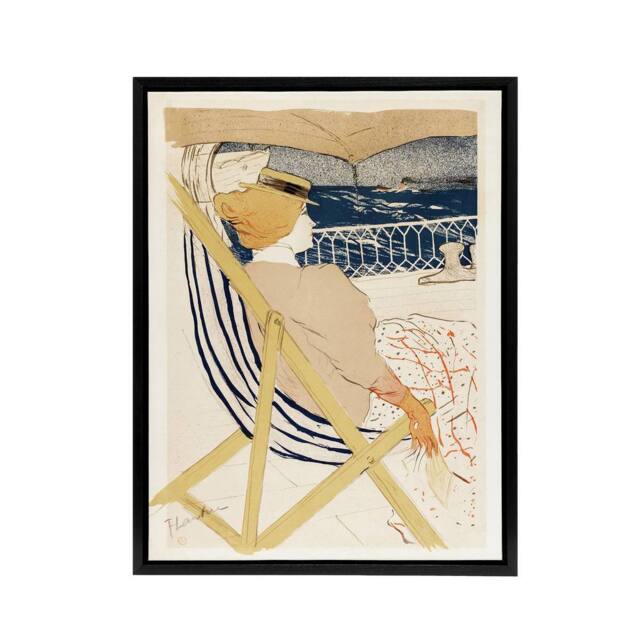 "Artery8 Ocean Cruise Passenger Framed Canvas Wall Art Print Toulouse Lautrec in Beige - Size: W18"" x H24""" - image 1