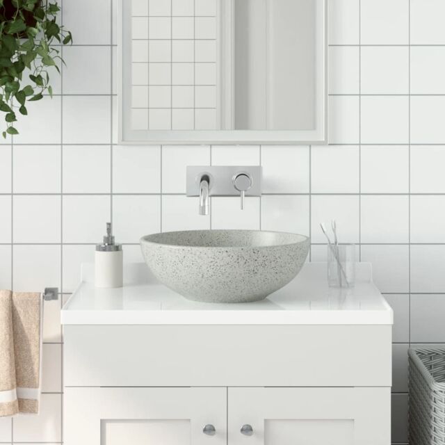 Berkfield Home Countertop Basin Grey Round Φ41x14 cm Ceramic - Size: 41x14 cm - image 1
