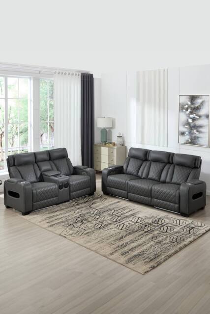More4Homes Capri Electric Recliner 2+3 Seater Sofa Set w Bluetooth speakers in Charcoal - image 1