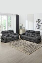 More4Homes Capri Electric Recliner 2+3 Seater Sofa Set w Bluetooth speakers in Charcoal - thumbnail 1