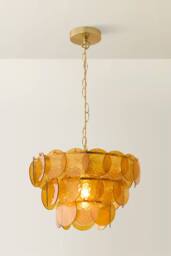 ValueLights Juliette Dimpled Glass Disc 3 Tier Chandelier Ceiling Pendant Light in Pale Orange - thumbnail 3