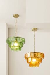 ValueLights Juliette Dimpled Glass Disc 3 Tier Chandelier Ceiling Pendant Light in Pale Orange - thumbnail 7