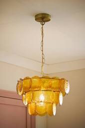 ValueLights Juliette Dimpled Glass Disc 3 Tier Chandelier Ceiling Pendant Light in Pale Orange