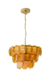 ValueLights Juliette Dimpled Glass Disc 3 Tier Chandelier Ceiling Pendant Light in Pale Orange - thumbnail 6