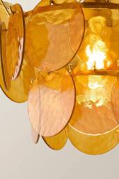 ValueLights Juliette Dimpled Glass Disc 3 Tier Chandelier Ceiling Pendant Light in Pale Orange - thumbnail 4
