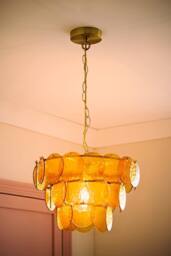 ValueLights Juliette Dimpled Glass Disc 3 Tier Chandelier Ceiling Pendant Light in Pale Orange - thumbnail 2