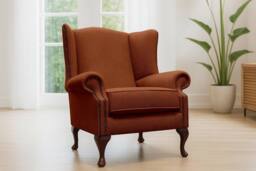 Somnior Hudson Sherpa Fabric Wingback Accent Arm Chair Manufactured in UK in Burnt Orange - Size: 1 Seater