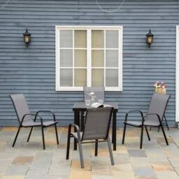 OUTSUNNY Set of 4 Garden Dining Chair Set Outdoor w/ High Back Armrest in Dark Grey - Size: 4 Pack