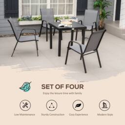 OUTSUNNY Set of 4 Garden Dining Chair Set Outdoor w/ High Back Armrest in Dark Grey - Size: 4 Pack - thumbnail 4