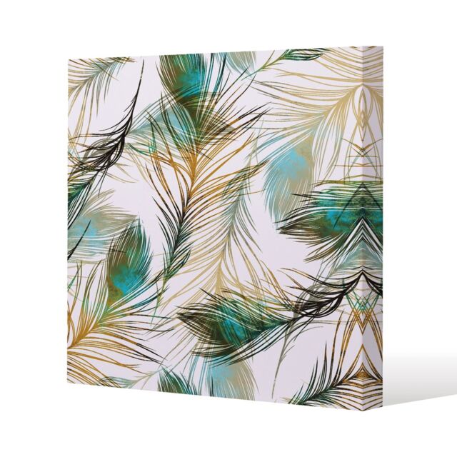 Benjamin Tate Design Imprints peacock feathers (Canvas Print) / 101 x 101 x 4cm in Natural - Size: 101 x 101 x 4 cm - image 1