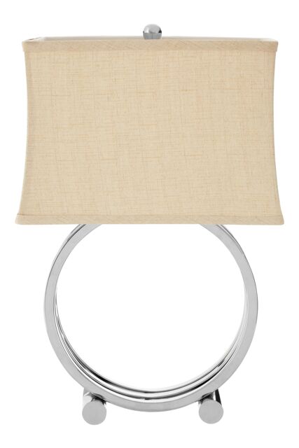 Orsina Circlet Table Lamp With Polished Silver Metal Base, Round Triple Circle Design, Fabric Drum Shade in Natural - image 1