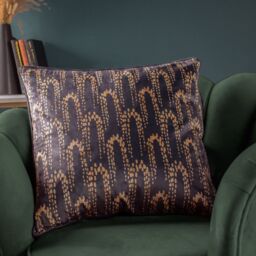 Furn Wisteria Printed Velvet Cushion in Charcoal - Size: 50 cm x 50 cm - thumbnail 4