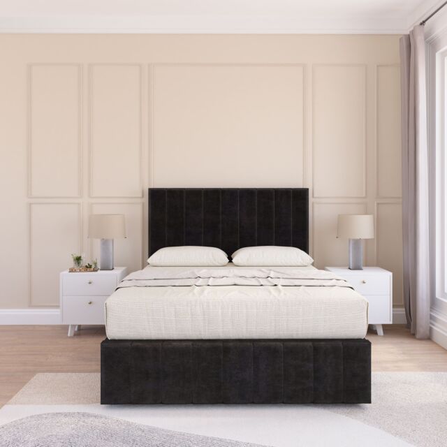 Sloomy California Divan Bed Set With 2 drawers Footend - Plush Velvet in Black - Size: Small Double - image 1