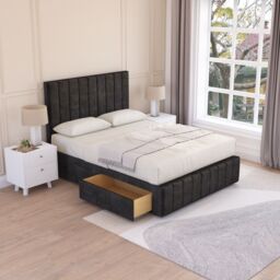 Sloomy California Divan Bed Set With 2 drawers Footend - Plush Velvet in Black - Size: Small Double - thumbnail 2