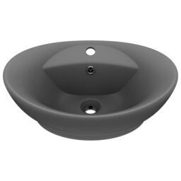 Berkfield Home Luxury Basin Overflow Oval Matt Dark Grey 58.5x39 cm Ceramic - thumbnail 2