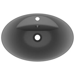 Berkfield Home Luxury Basin Overflow Oval Matt Dark Grey 58.5x39 cm Ceramic - thumbnail 4