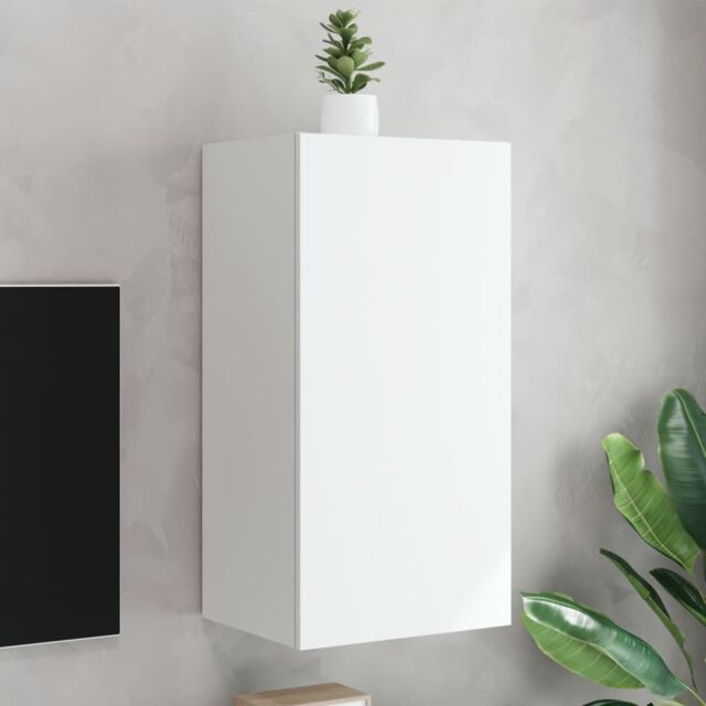 Berkfield Home TV Wall Cabinet with LED Lights White 40.5x35x80 cm - image 1