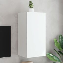 Berkfield Home TV Wall Cabinet with LED Lights White 40.5x35x80 cm - thumbnail 1