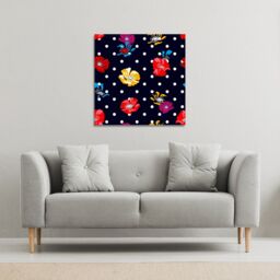 Benjamin Tate Design Flowers & Spots (Canvas Print) / 90 x 90 x 4cm in Natural - Size: 90 x 90 x 4 cm - thumbnail 1