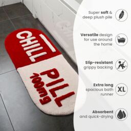 Mooky Mats Chill Pill Bath Runner - Long Bath Mat Rug in Red - thumbnail 4