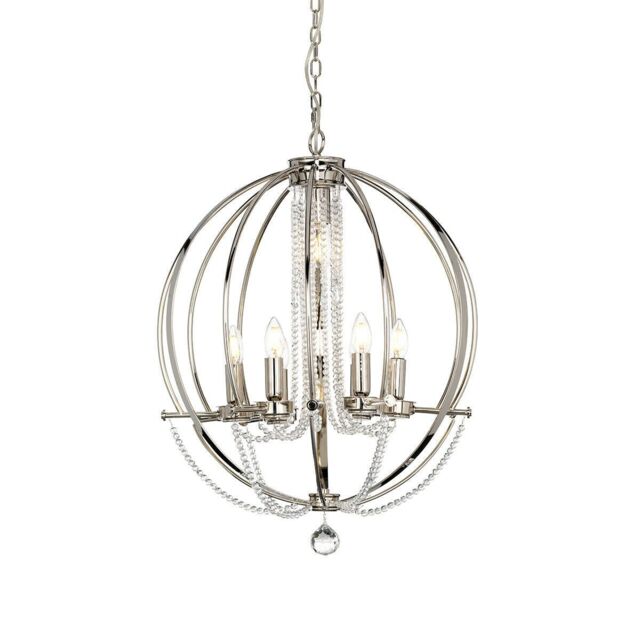 Loops 6 Bulb Chandelier LIght Highly Polished Nickel Finish Plated LED E14 60W in Metallics - image 1