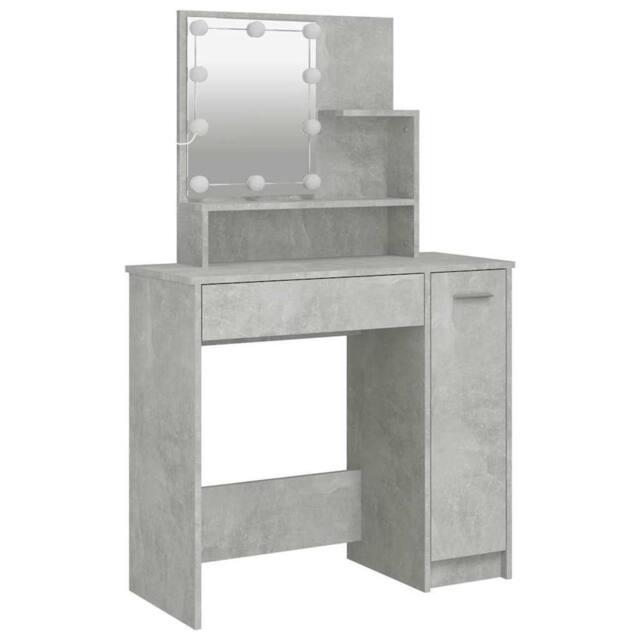 Berkfield Home White Dressing Table with LED Concrete Grey 86.5x35x136 cm - image 1