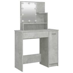 Berkfield Home White Dressing Table with LED Concrete Grey 86.5x35x136 cm - thumbnail 1