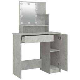 Berkfield Home White Dressing Table with LED Concrete Grey 86.5x35x136 cm - thumbnail 4