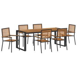 Berkfield Home 7 Piece Garden Dining Set Black Poly Rattan Acacia - thumbnail 2