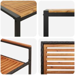 Berkfield Home 7 Piece Garden Dining Set Black Poly Rattan Acacia - thumbnail 9
