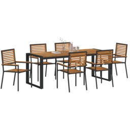Berkfield Home 7 Piece Garden Dining Set Black Poly Rattan Acacia - thumbnail 3