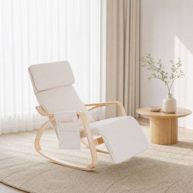 STILVORA Rocking Lounge Chair with Adjustable Leg Rest in Cream - image 1