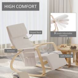 STILVORA Rocking Lounge Chair with Adjustable Leg Rest in Cream - thumbnail 5