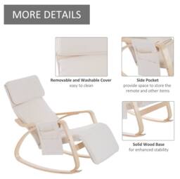 STILVORA Rocking Lounge Chair with Adjustable Leg Rest in Cream - thumbnail 6