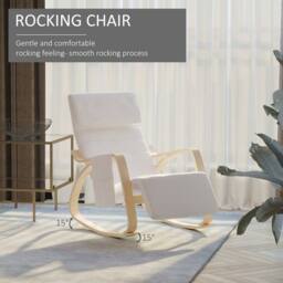 STILVORA Rocking Lounge Chair with Adjustable Leg Rest in Cream - thumbnail 4