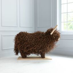 Voyage Maison Large Highland Cow Willow Wooden Sculpture in Walnut - thumbnail 3