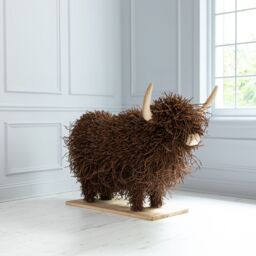 Voyage Maison Large Highland Cow Willow Wooden Sculpture in Walnut - thumbnail 1